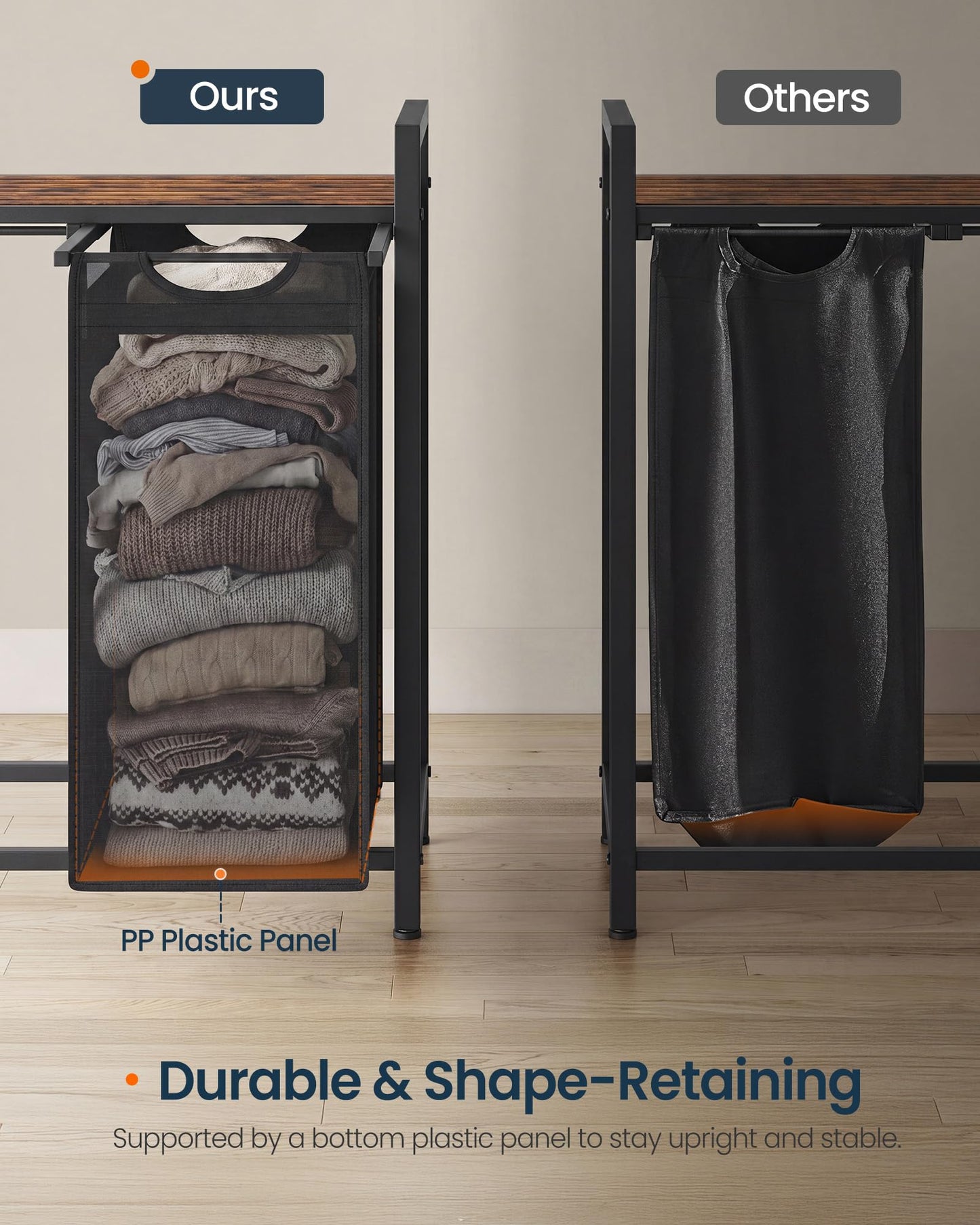 SONGMICS HOME Laundry Basket Sorter with Storage Shelf, Laundry Hamper with Metal Frame, 3 x 10.6