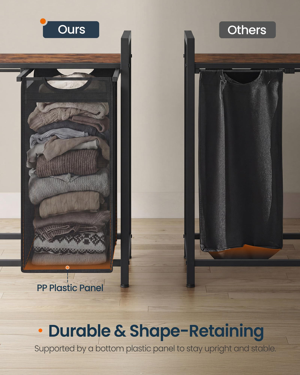 SONGMICS HOME Laundry Basket Sorter with Storage Shelf, Laundry Hamper with Metal Frame, 3 x 10.6