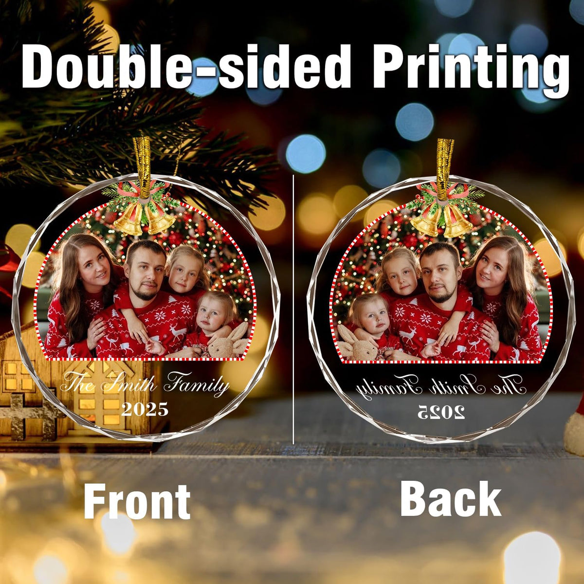 Christmas Tree Decor, Personalized Crystal Photo Ornaments, Custom Ornaments for Family, Decorative