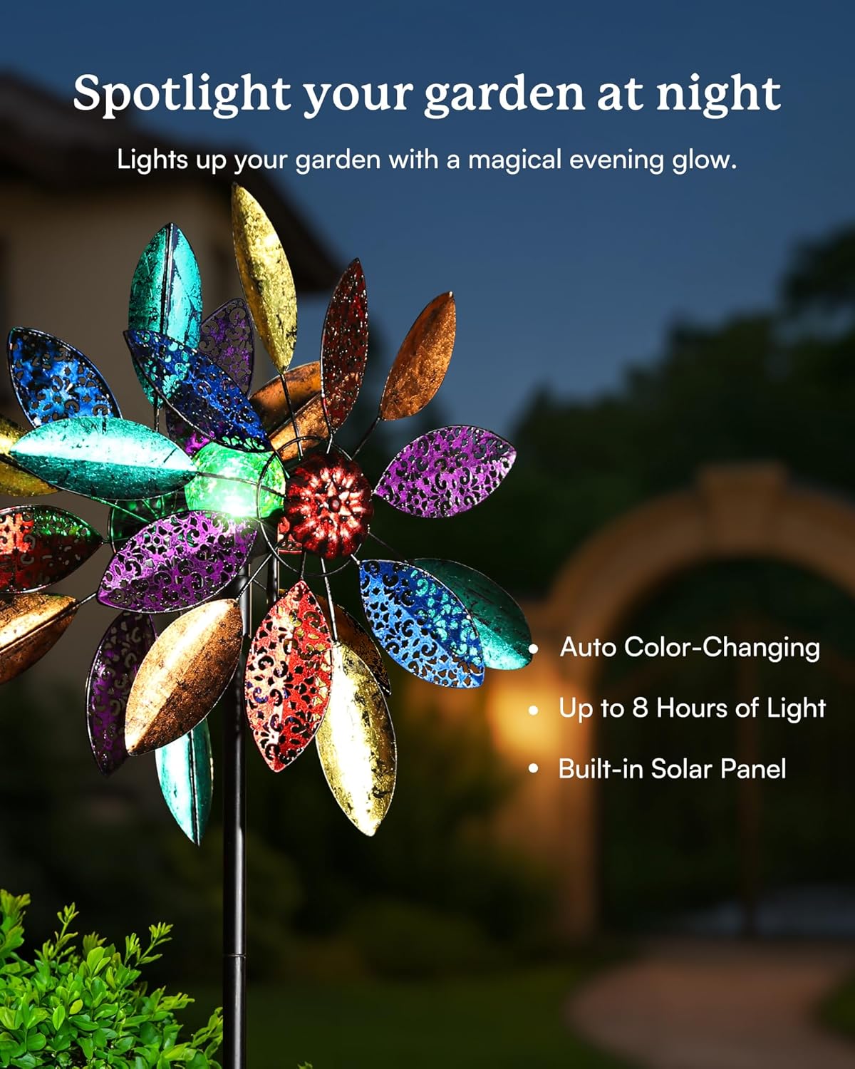Solar Garden Wind Spinners with Light, Metal Yard Wind Spinners with Stake for Outdoor Lawn Decor