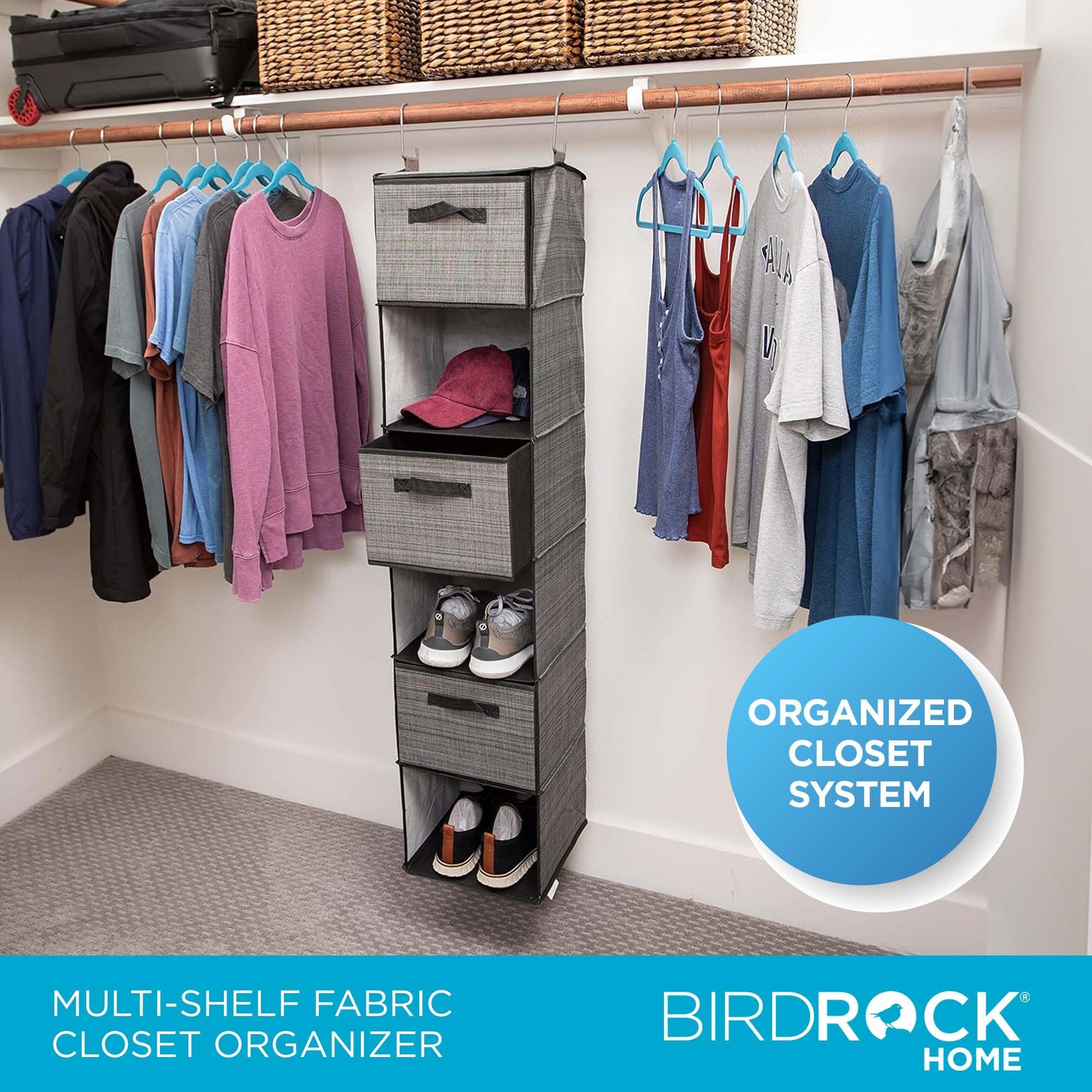 Internet's Best Hanging Closet Organizer with Drawers | 6 Shelf | 3 Drawers | Clothing Sweaters