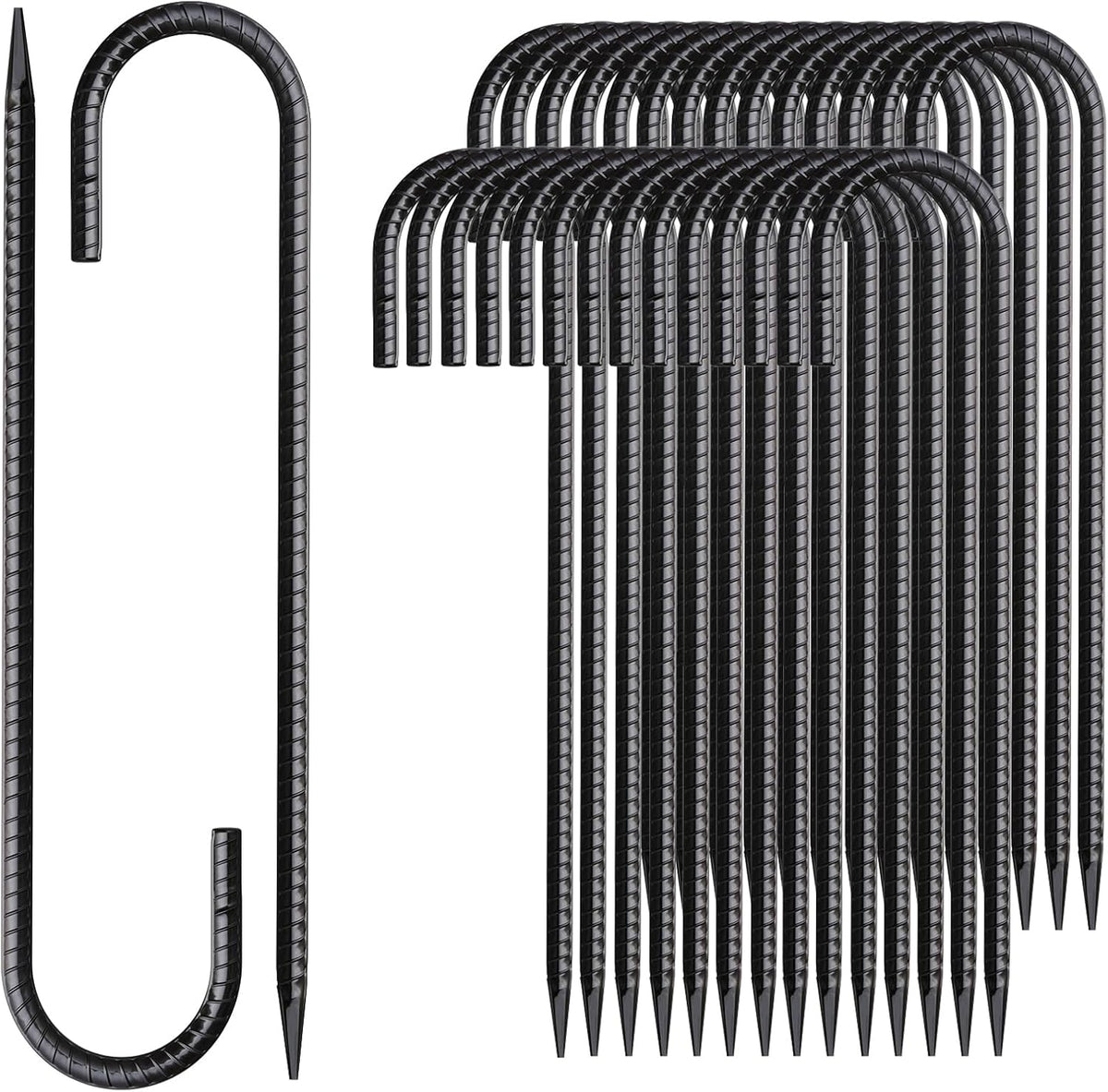 Rebar Stakes 12 Inch J Hook Ground Stakes Heavy Duty 30 Pack Chain Link Fence Stakes Galvanized
