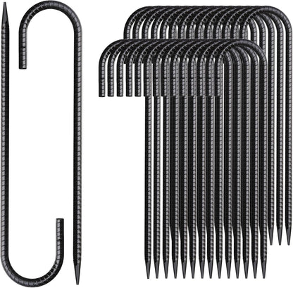 Rebar Stakes 12 Inch J Hook Ground Stakes Heavy Duty 30 Pack Chain Link Fence Stakes Galvanized