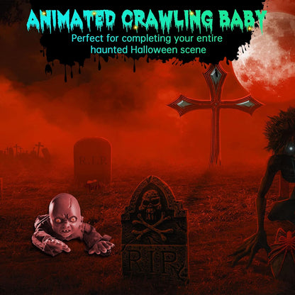 AW Halloween Animated Decoration Crawling Baby Zombie Scary Sound Sensor Activated Ghost Baby Doll