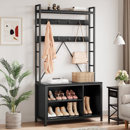 IDEALHOUSE Hall Tree with Bench Coat Rack Shoe Bench Industrial Coat Tree with Storage Cubbies