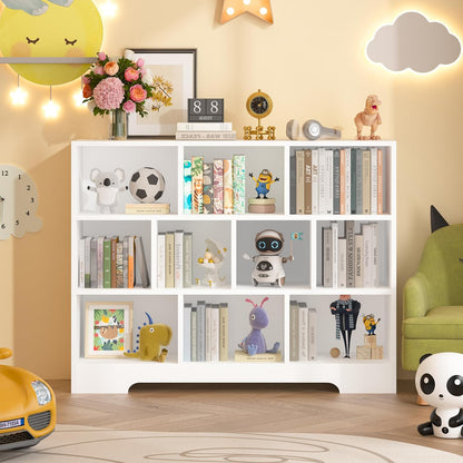 Book Shelf Set of 2, 10 Cubes Storage Organizer, 3-Tier Open Shelf Wooden Bookcase, Freestanding