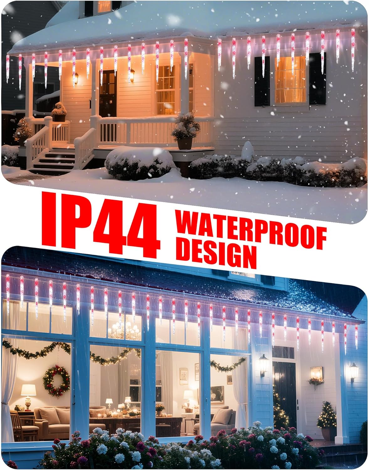 Minetom Icicle Lights Outdoor with Clips, 20ft 100 LED 20 Tubes Twinkling Crystal Icicle String