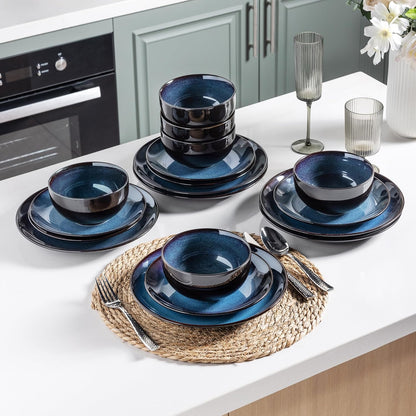 LERATIO Ceramic Dinnerware Sets for 4,Stoneware Coupe Plates and Bowls Sets,Highly Chip and Crack
