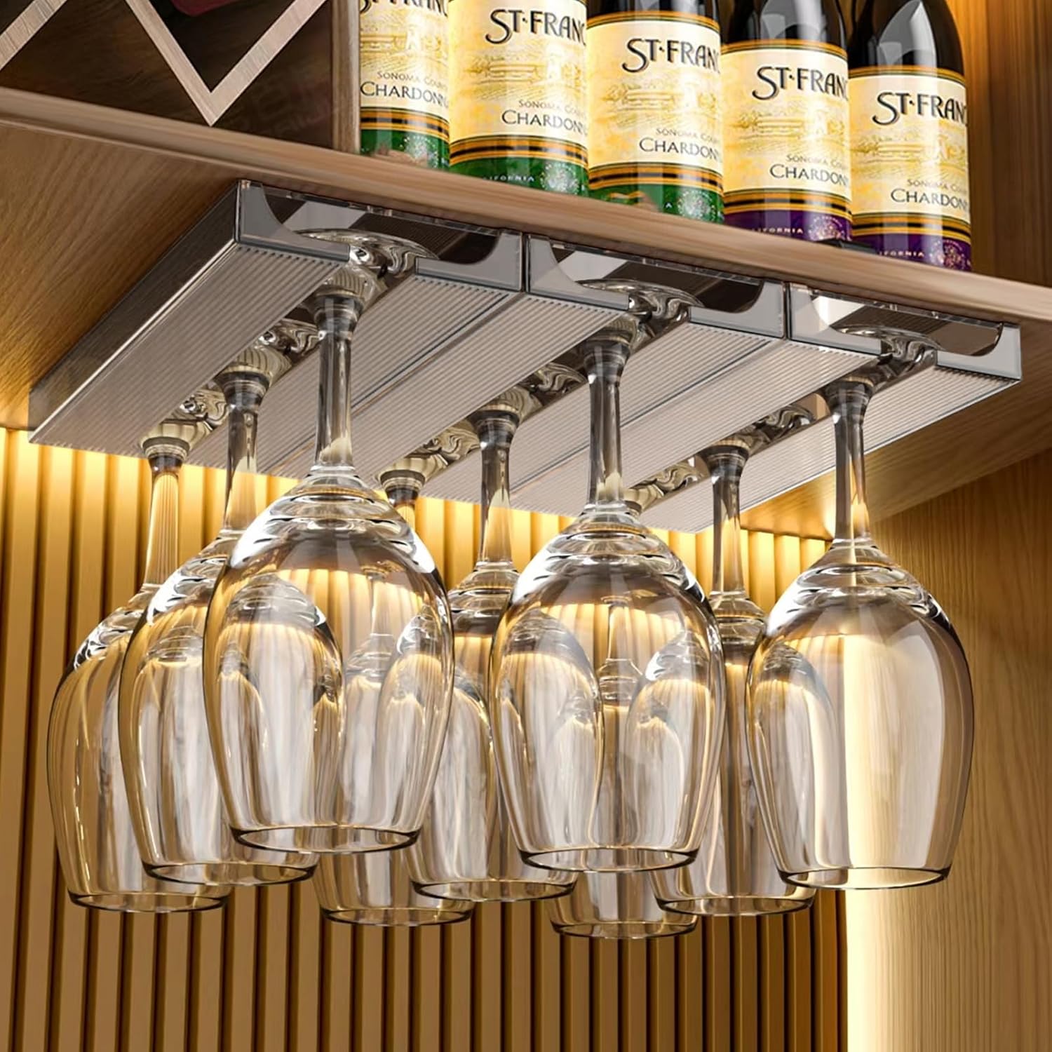 4 Pcs Wine Glass Holder Under Cabinet,Plastic Stemware Rack Punch-free Hanger Under Counter for