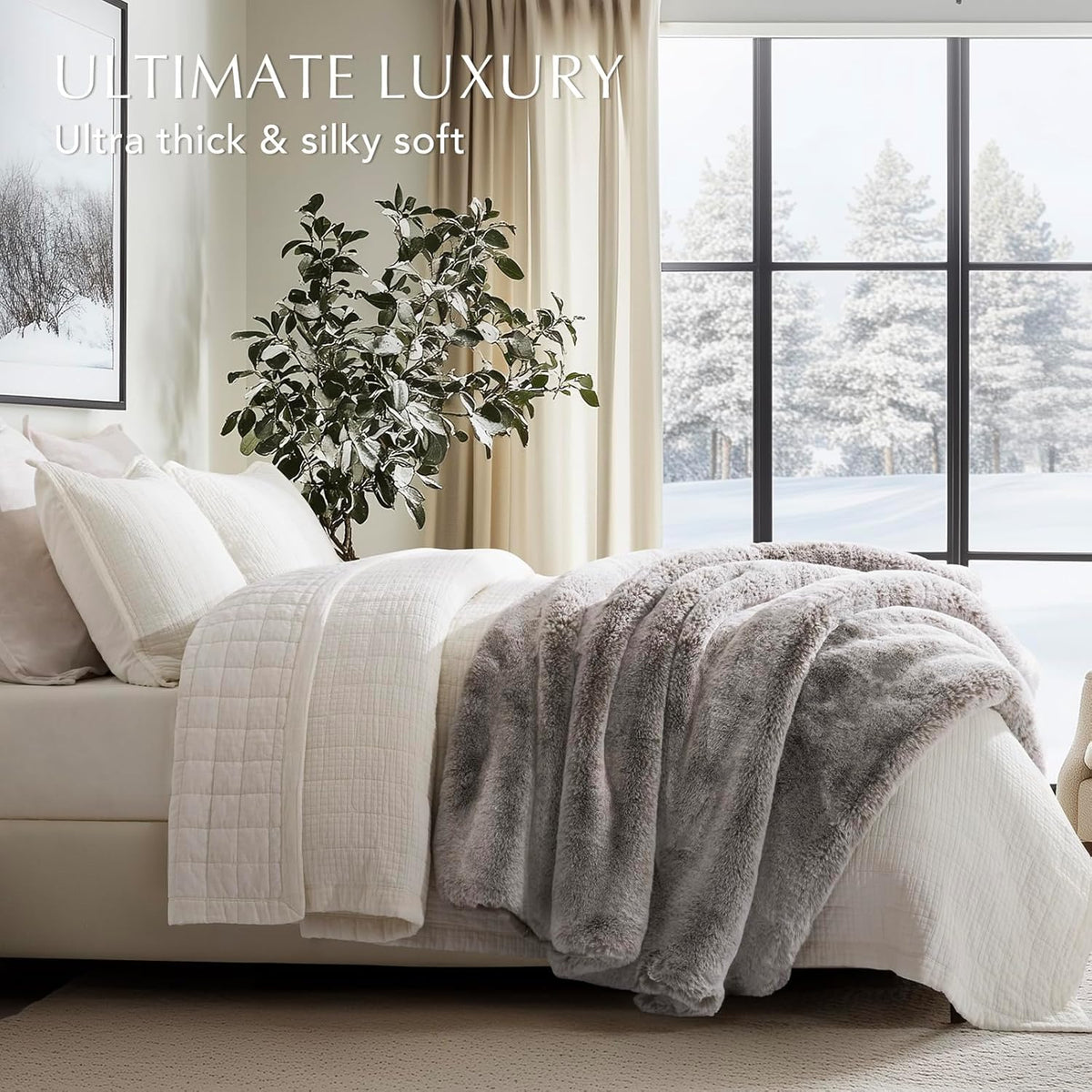 Luxury Soft Faux Chinchilla Fur Throw Blanket for Couch, Warm Thick Heavy Winter Throw Blanket