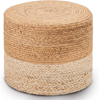 Wimarsbon 18'' Pouf Ottoman, Natural Braided Poof, Round Poufs, Rustic Handweave Lounge Pouffe