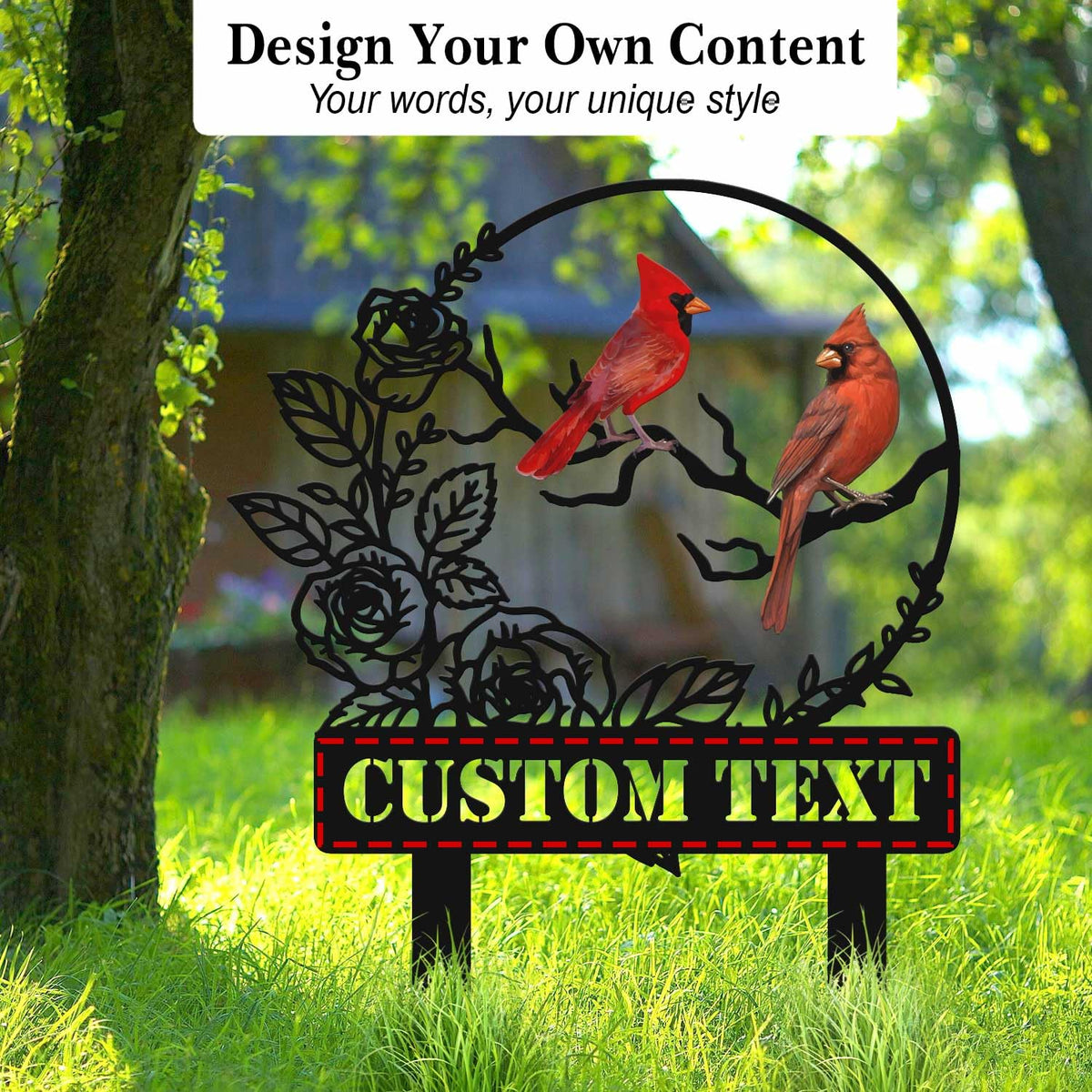 Personalized Garden Name Signs with Stake, Custom Red Bird Metal Decor Decorative Outside, Yard