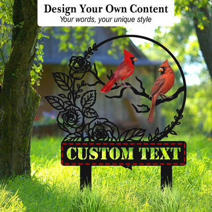 Personalized Garden Name Signs with Stake, Custom Red Bird Metal Decor Decorative Outside, Yard
