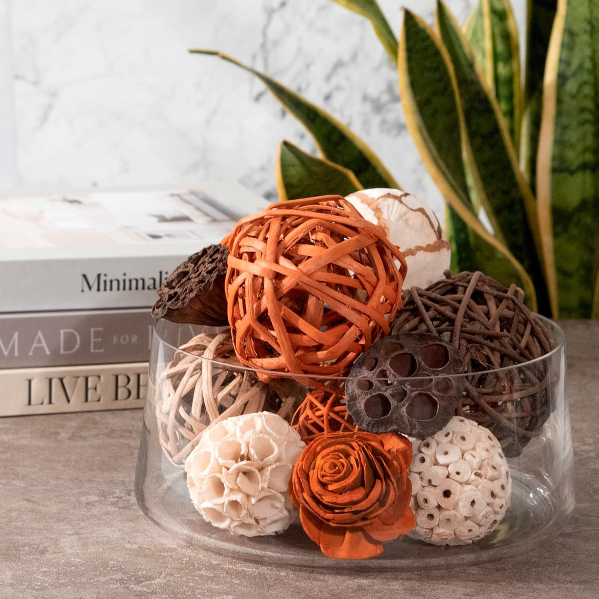 ANDALUCA Large Decorative Vase Filler Bag with Orbs, Balls (Sunset Orange)