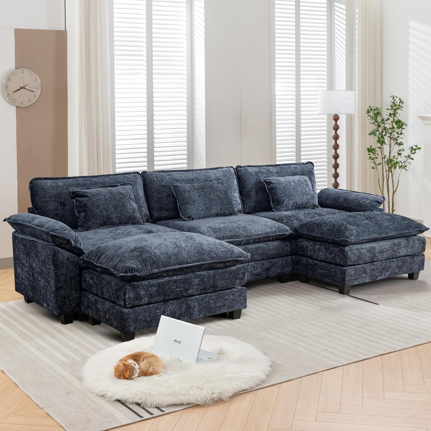 URRED Modular Sectional Sofa Comfy Cloud Couch, Modern Chenille Sofa Sleeper Deep Seat Couches with