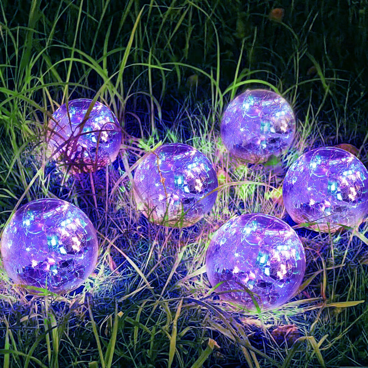 Solar Garden Lights Outdoor Waterproof, 6 Pack Cracked Glass Ball Light, Ground Landscape Garden