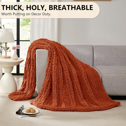 L'AGRATY Chunky Knit Blanket Throw: 72''x84'' Chenille Chunky Knitted Throw Blankets for Bed Couch