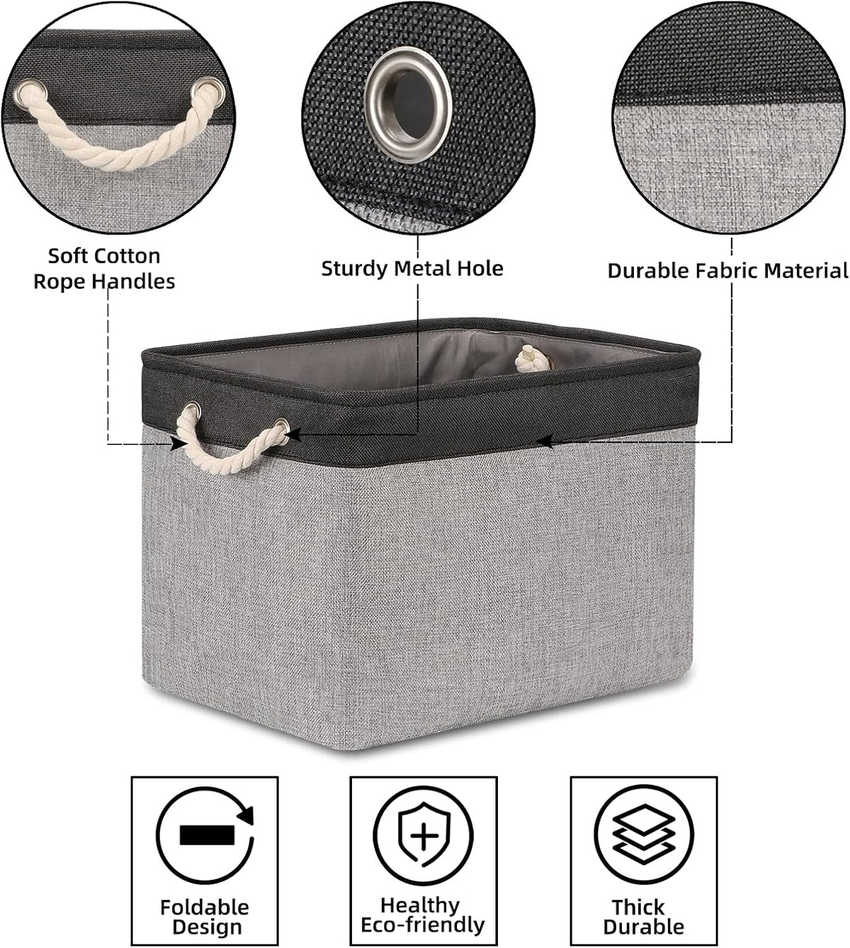 Bidtakay Fabric Storage Baskets with Handles [2-Pack] Large Canvas Organizer 16" X 11.8" X 11.8"