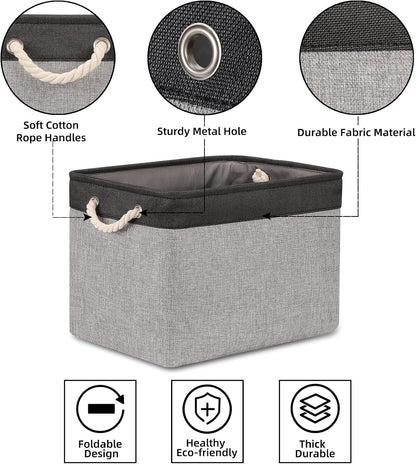 Bidtakay Fabric Storage Baskets with Handles [2-Pack] Large Canvas Organizer 16" X 11.8" X 11.8"