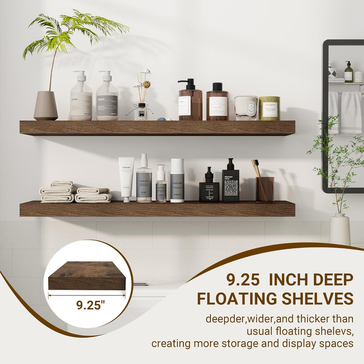 36 Inch Floating Shelves, 36"x9.25"x1.5" Inch Deep Floating Shelves for Wall, Wooden Shelves for