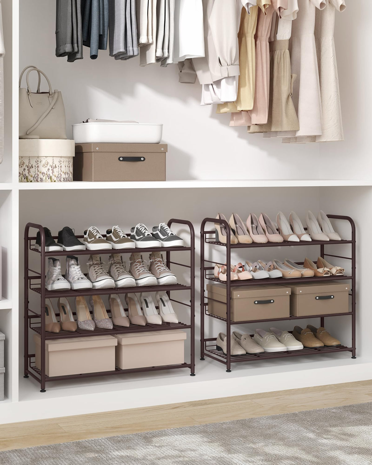 SONGMICS 4-Tier Stackable Metal Shoe Rack, Holds Up to 16 Pairs of Shoes