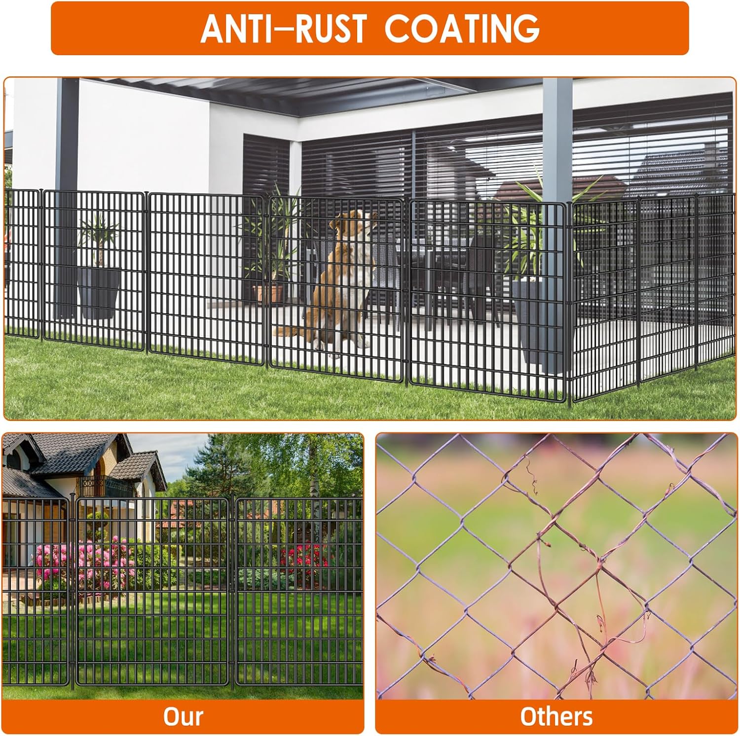 10 Panels No Dig Fence with Gate, 40 in(H) X 24 ft(L) Garden Decorative Fence Animal Barrier for
