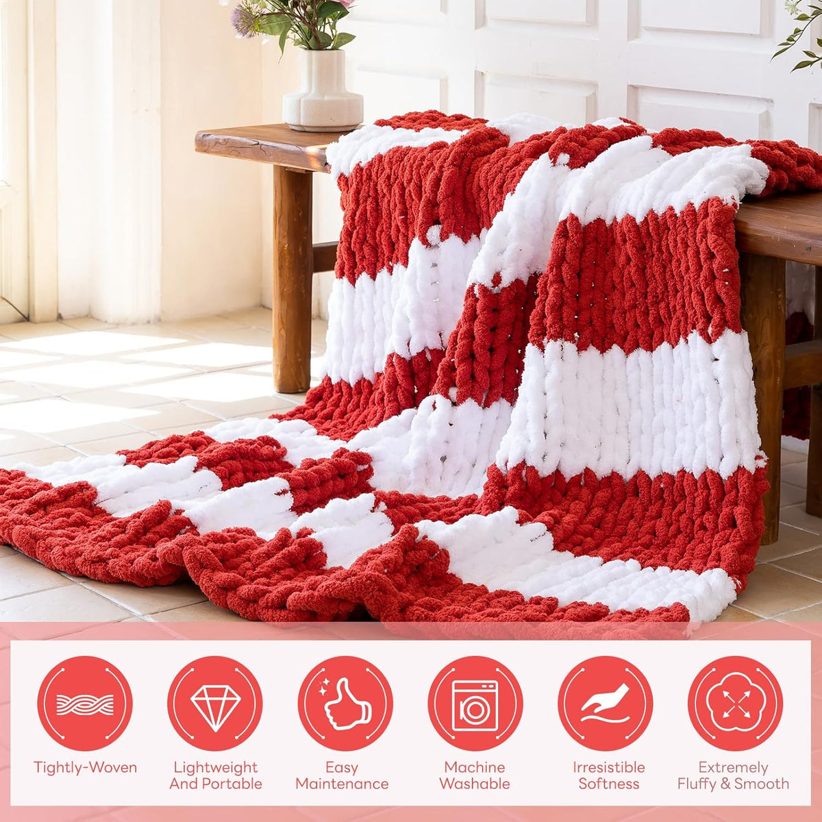 Chunky Knit Blanket - Luxury Soft Cozy 50 * 60 Throw Blanket,100% Woven Blanket Rope Knot Throw