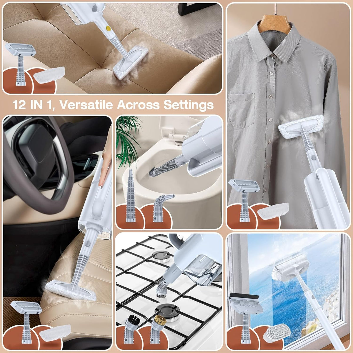 ScrubWiz Steam Mop Cleaner with Detachable Handheld Steamer, 10-in-1 Multi Accessories, Washable