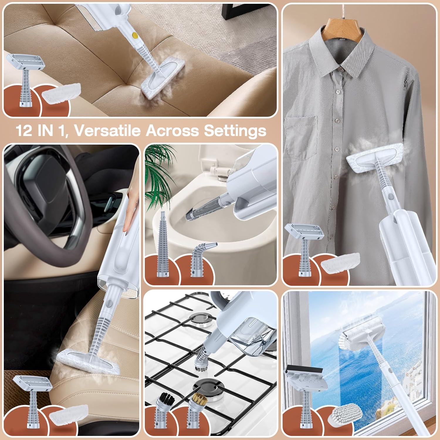 ScrubWiz Steam Mop Cleaner with Detachable Handheld Steamer, 10-in-1 Multi Accessories, Washable