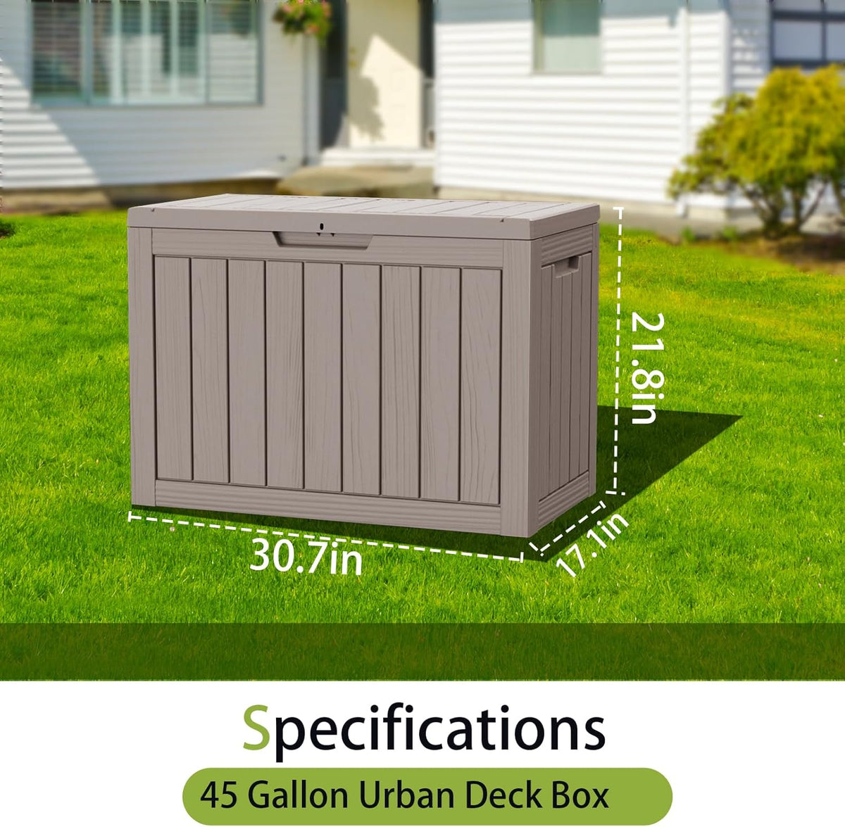 45 Gallon Outdoor Storage Box Waterproof Lockable Resin Deck Box Large, Patio Storage Bin for Pool
