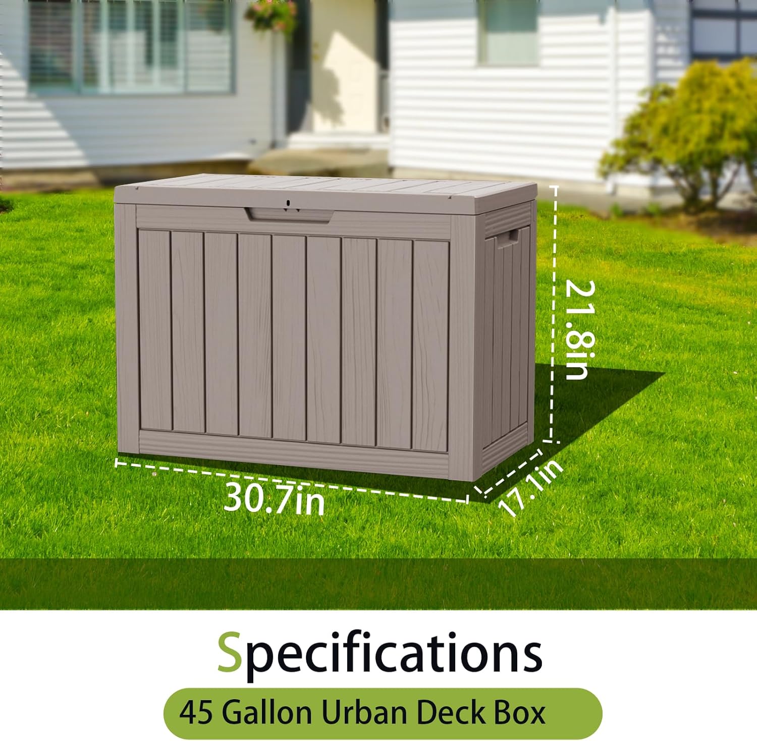 45 Gallon Outdoor Storage Box Waterproof Lockable Resin Deck Box Large, Patio Storage Bin for Pool