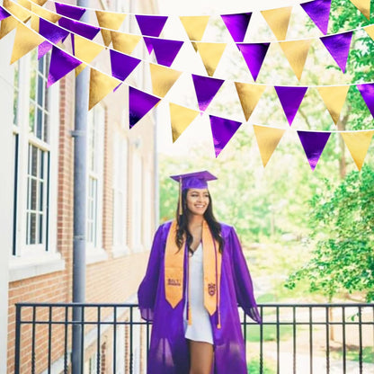 Purple and Gold Party Decorations Metallic Fabric Triangle Pennant Banner Flag Bunting Garland for