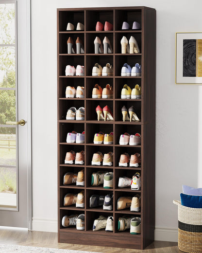 Tribesigns 10-Tier Shoe Storage Cabinet, Espresso Wooden Shoe Rack with 30 Cubbies, Freestanding