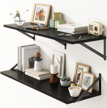 36"W x 12"D Floating Shelves, Black Deep Floating Shelves for Wall with Brackets, 12 Inch Deep Wall