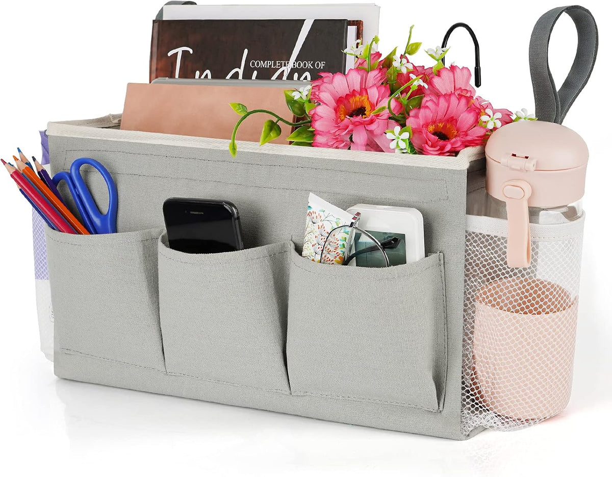 Bedside Storage Organizer with Fixed Straps and Water Bottle Holder for Home, College, Dorm, Bunk /