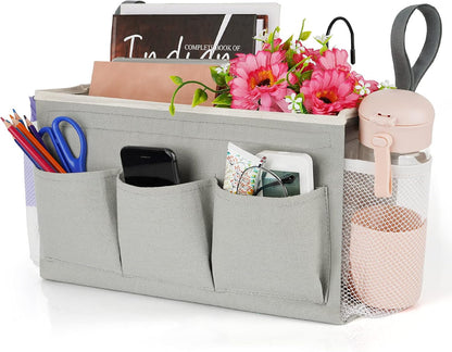 Bedside Storage Organizer with Fixed Straps and Water Bottle Holder for Home, College, Dorm, Bunk /