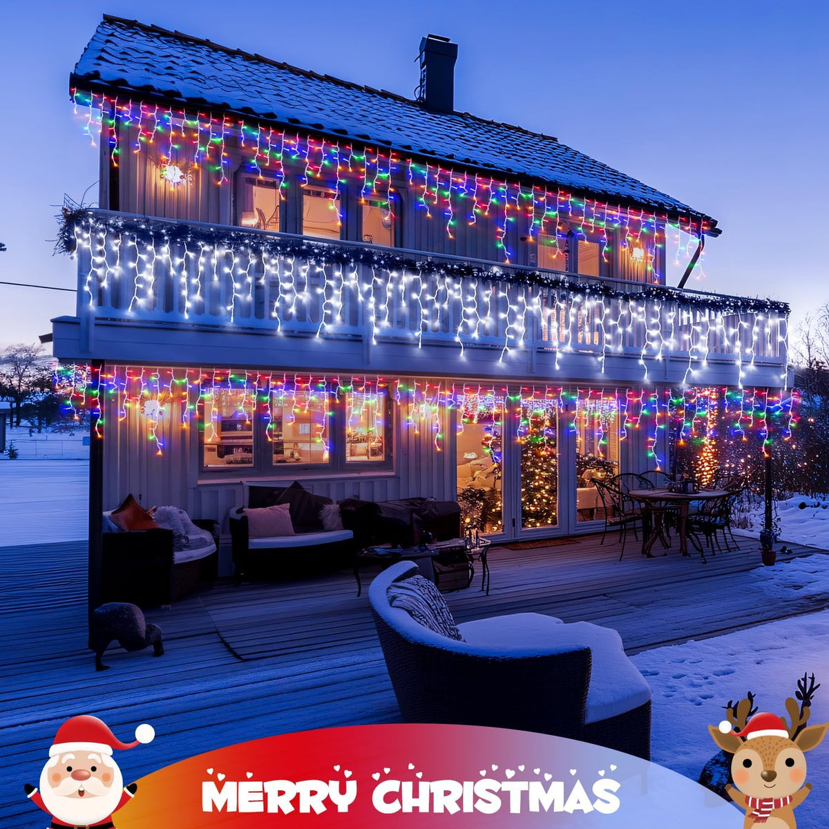 JMEXSUSS Color Changing Lights Outdoor Waterproof, 11 Modes 400 LED Christmas Icicle Lights with 40