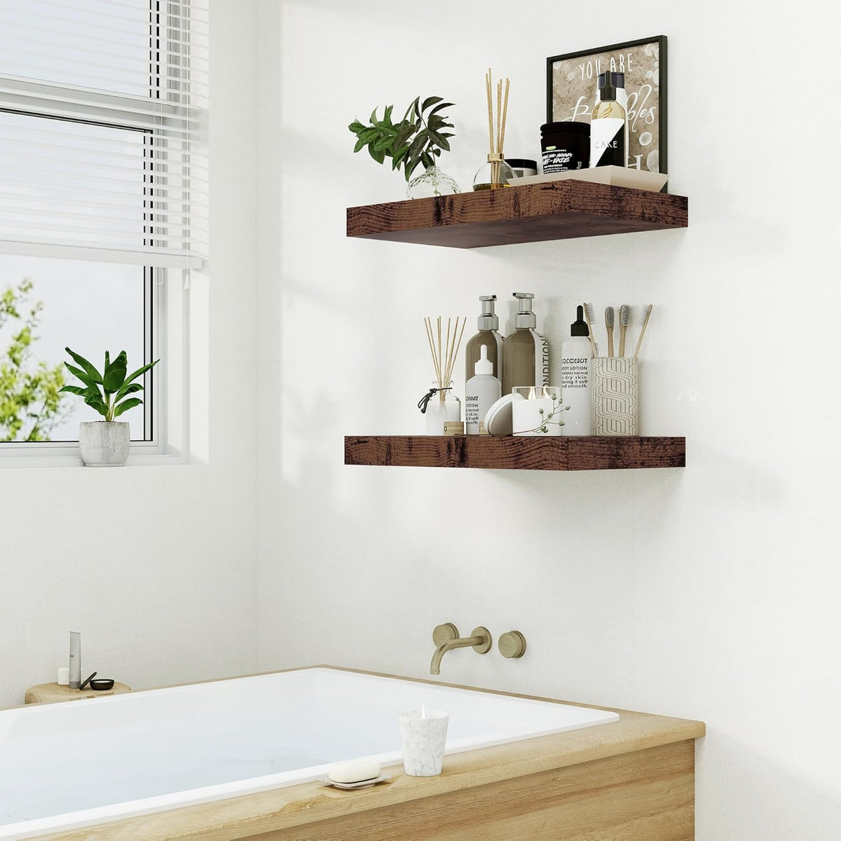 Heimlove Bathroom 12'' Deep Floating Shelves for Wall - Shelf Over Toilet Wall Mounted Farmhouse 24