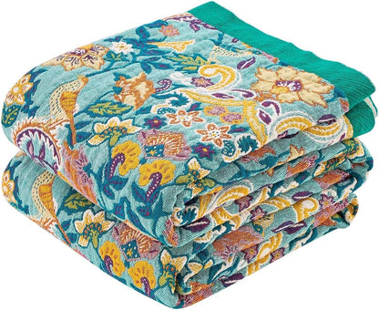 Boho Blanket Throw Quilt, 100% Cotton Soft Light Weight Throw Blankets for Summer, 60"x80"