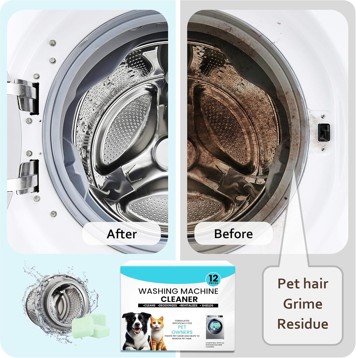 Washing Machine Cleaner 48 Pack-24 Month Supply,Cleaning Tablets Formulated for Pet Owners for