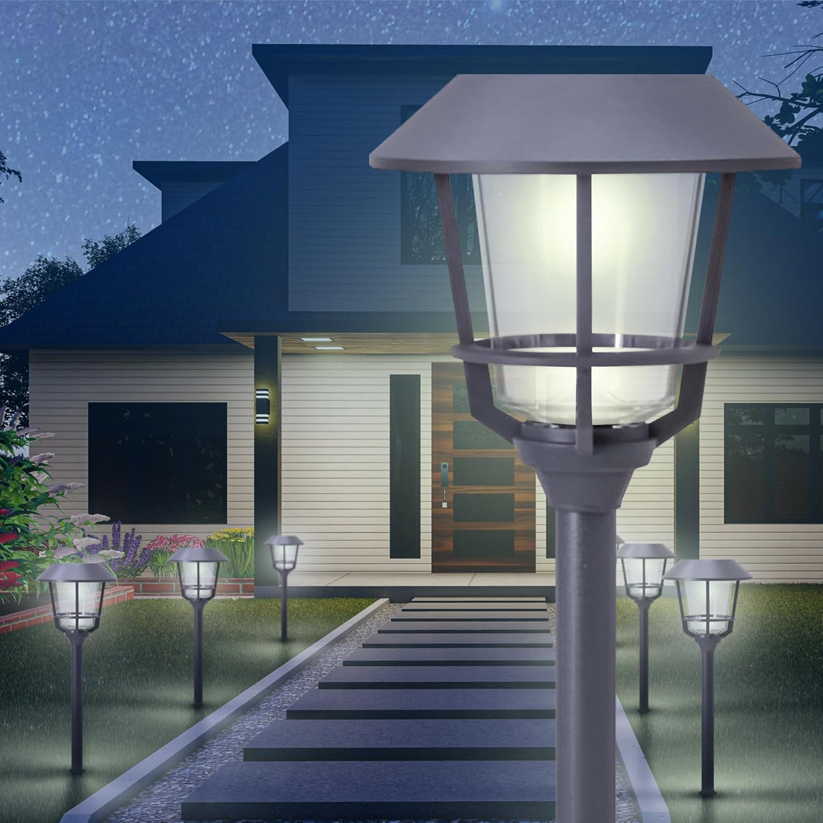 Solar LED Path Lights 4 Pack – 12 Lumens, Warm White, Weathered Zinc, Stainless Steel, Solar