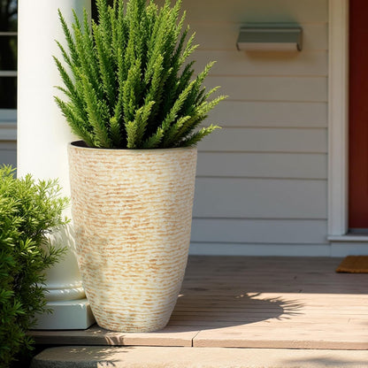 Worth 9 Gallon Tall Round Planters Set of 2-14" Dia x 21" H Stone Finish Flower Pots Indoor