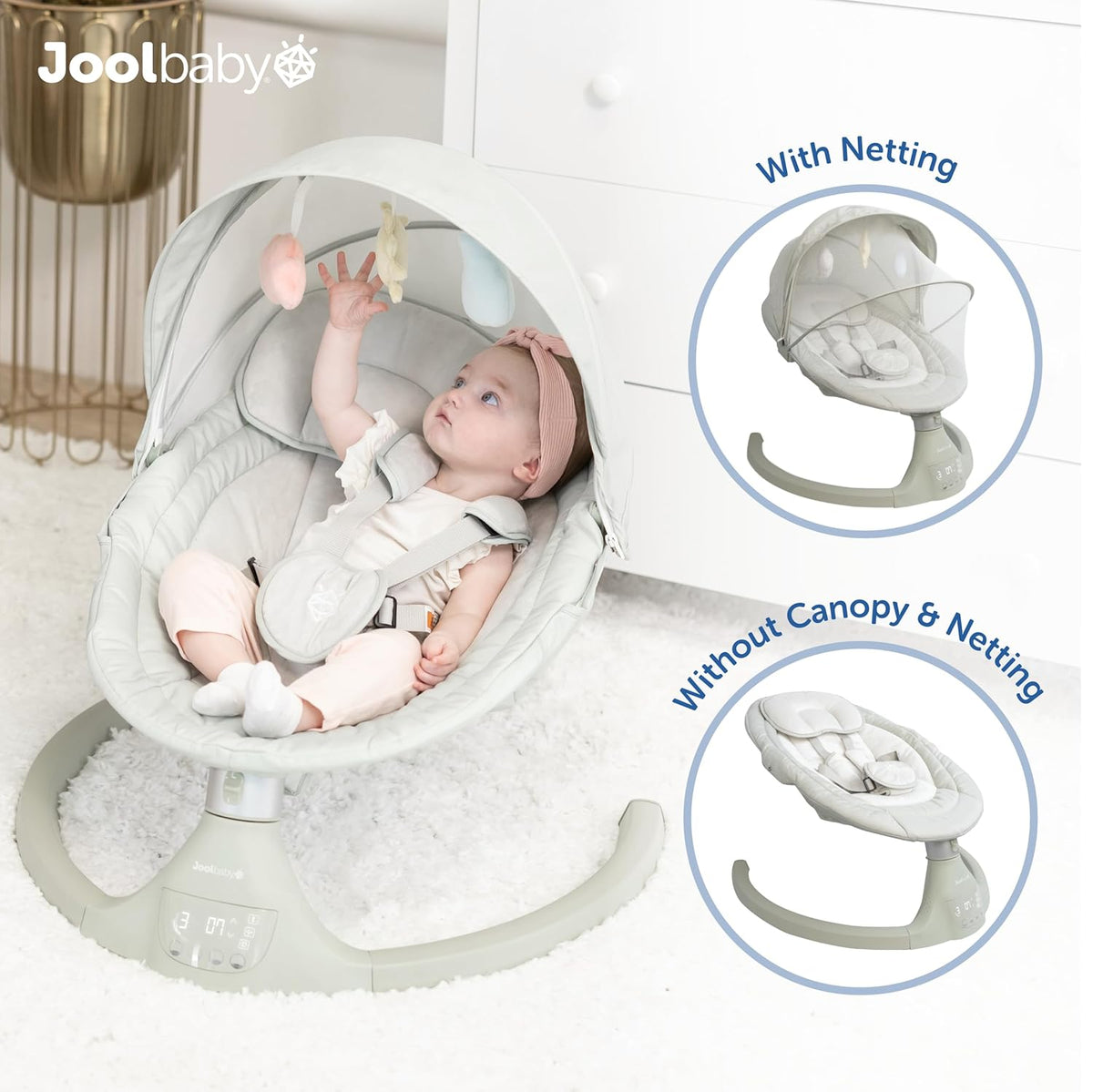 Jool Baby Nova Swing for Newborns - Electric Motorized Infant Swing, Bluetooth Music, 10 Preset