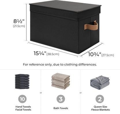 StorageWorks Large Storage Bins with Lids, Decorative Storage Boxes with Lid and PU Handles