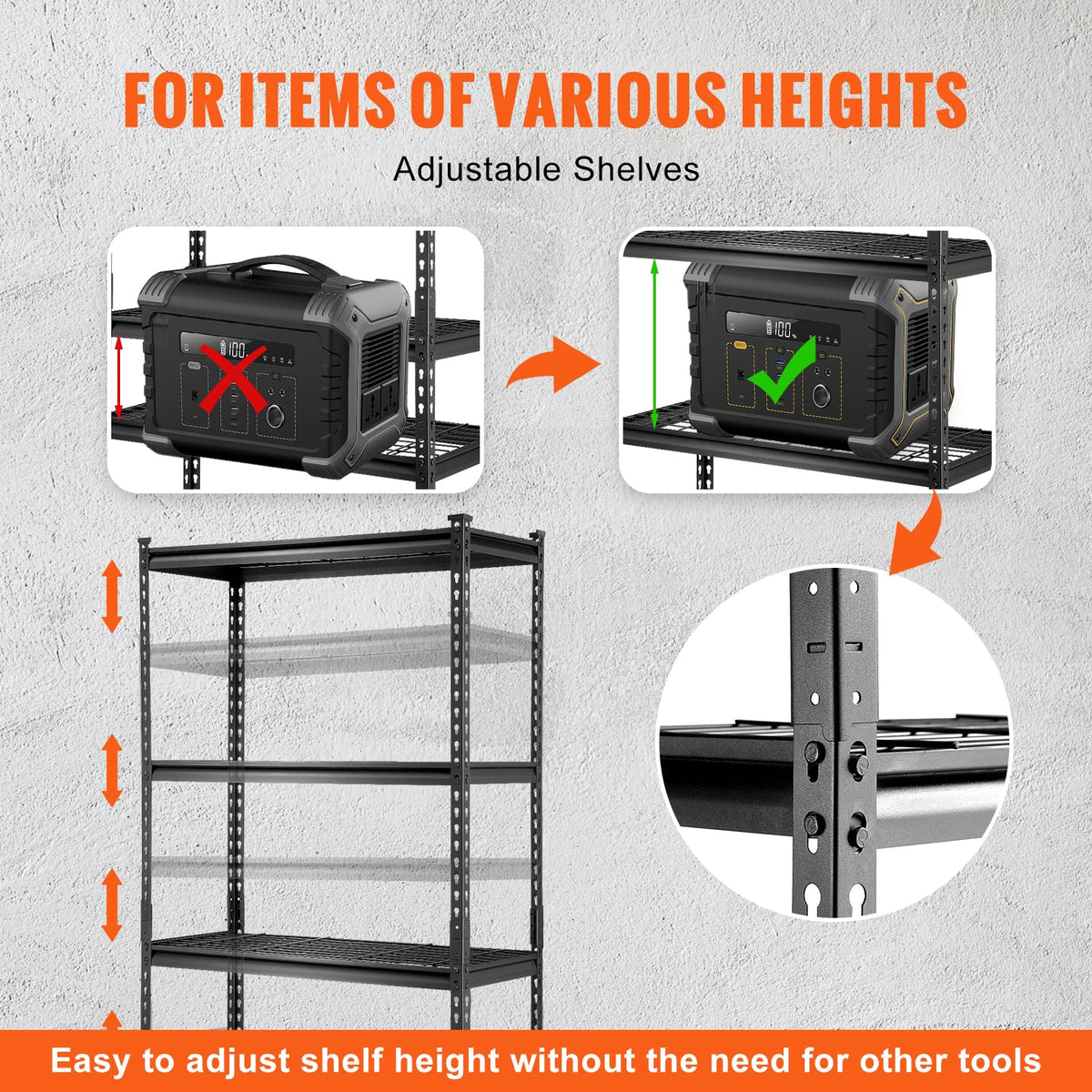 VEVOR Storage Shelving Unit, 5-Tier Adjustable, 2000 lbs Capacity, Heavy Duty Garage Shelves Metal