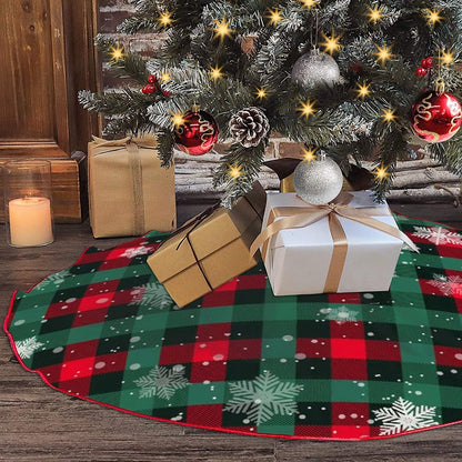 Christmas Tree Skirt Buffalo Plaid Tree Skirt Snowflake Thick Xmas Tree Skirt for Holiday Party