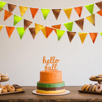 Fall Party Decorations Orange Green Gold Brown Metallic Fabric Triangle Pennant Flag Bunting Banner