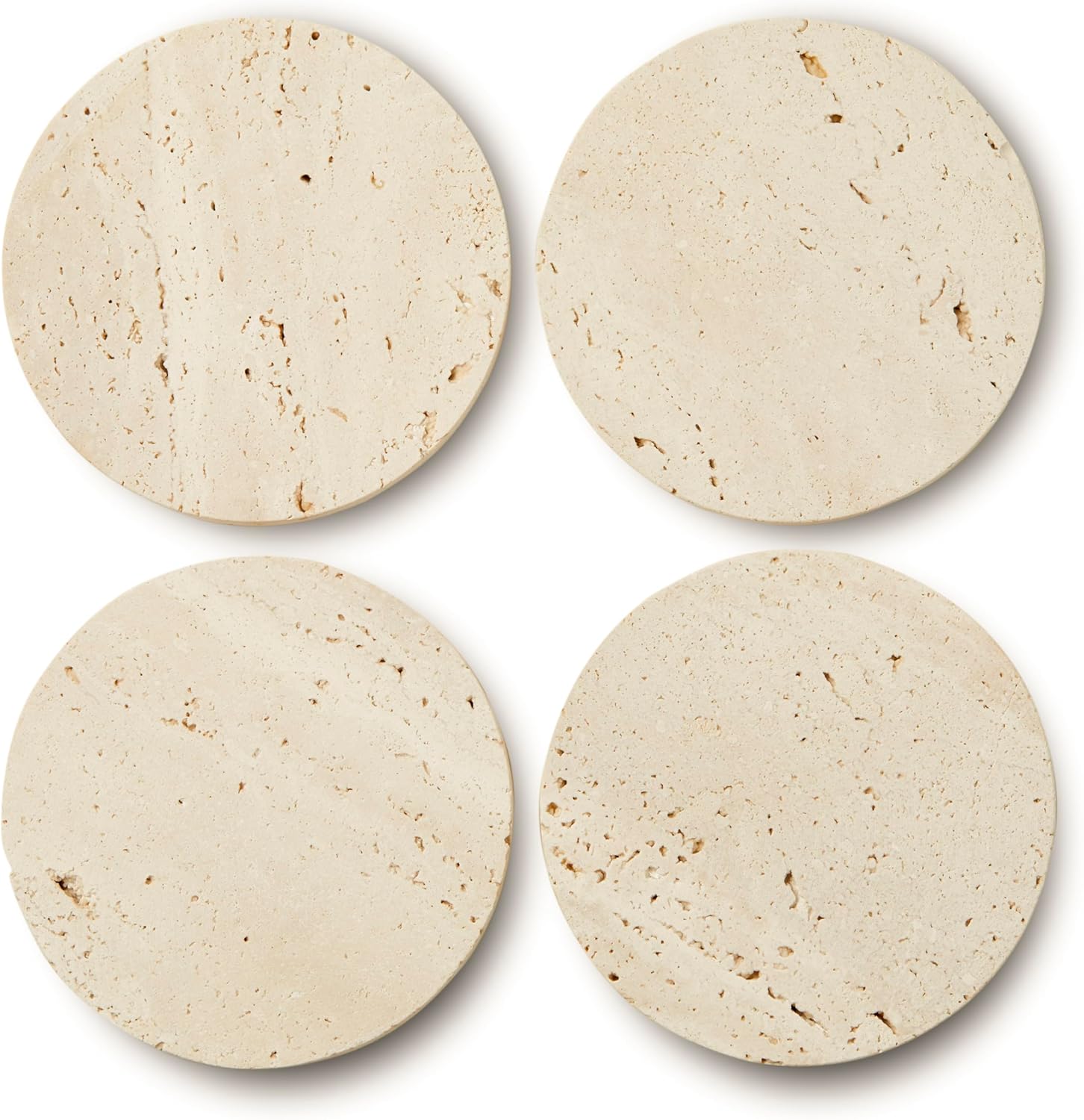 Marble Coasters – Set of 4 –Beige Travertine Bar Coasters for Drinks, Coffee –Stone Holder for Home