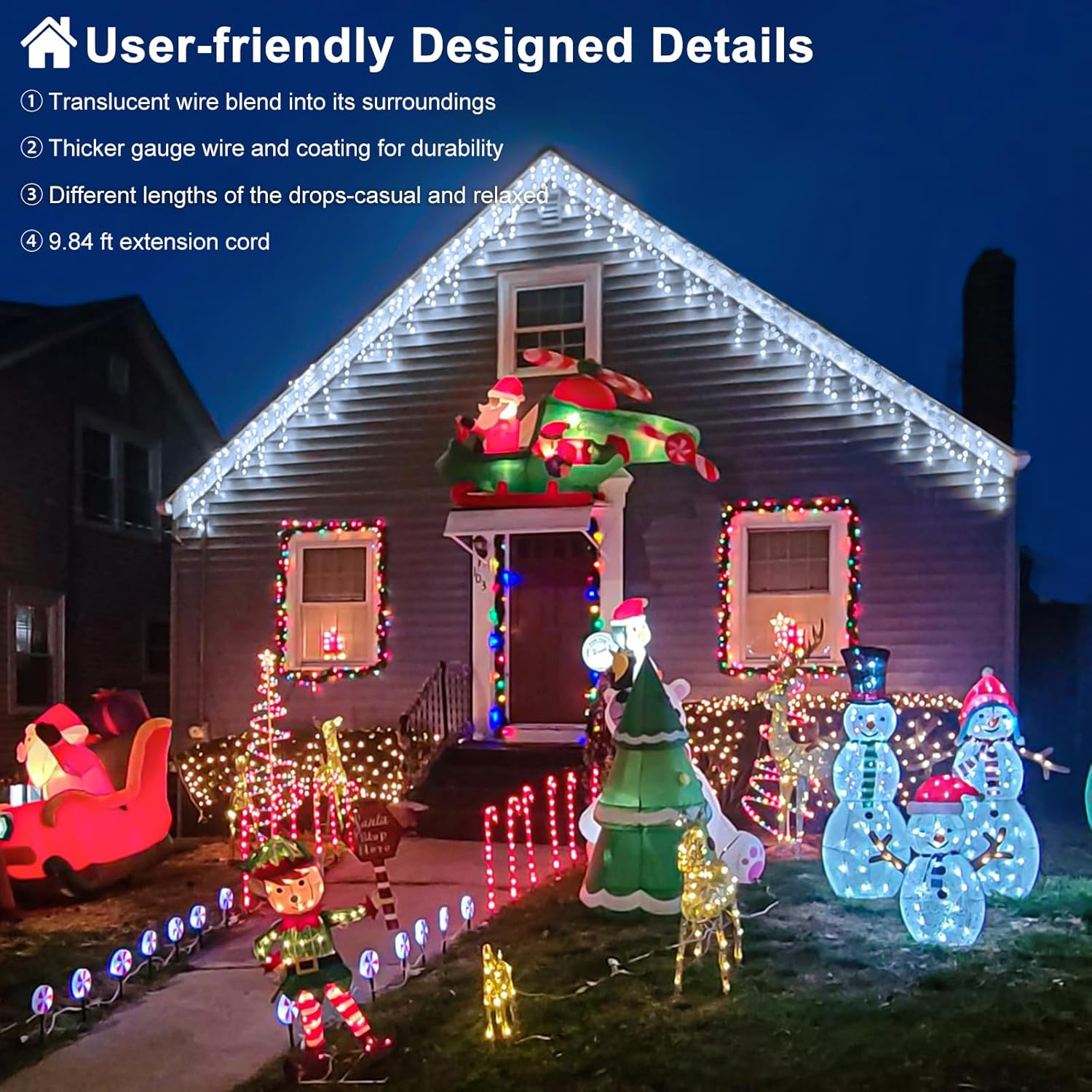 99ft 1216LED Icicle Lights for Outside, White Christmas Lights for House Patio Yard Porch Backyard