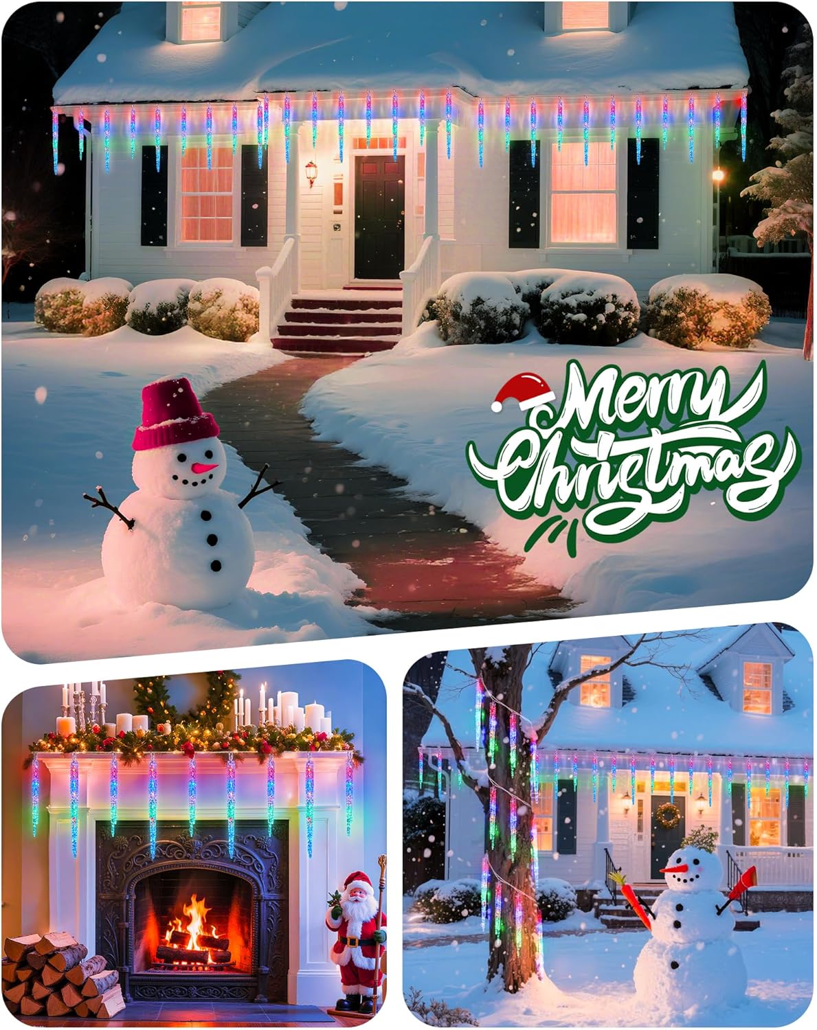 Minetom Icicle Lights Outdoor with Clips, 20ft 100 LED 20 Tubes Twinkling Crystal Icicle String